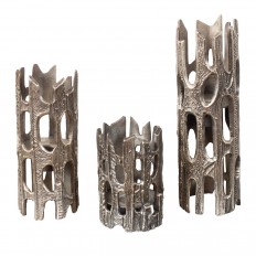 Trio of brutalist metal vases